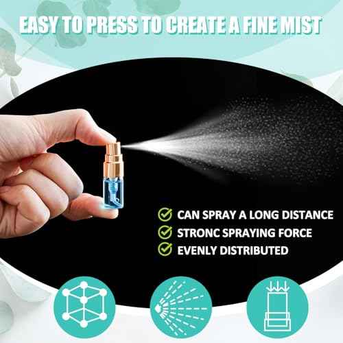 Zhehao 50 Pcs Mini Spray Bottles 2 ml Clear Glass Perfume Bottles Refillable Fine Mist Perfume Atomizer Portable Empty Sample Containers for Cleaning, Essential Oils, Travel (Gold Cap)