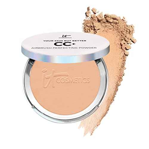 IT Cosmetics CC+ Airbrush Perfecting Powder Foundation - Sheer to Full Coverage Pressed Powder, Blurring Pores & Dark Spots, Anti-Aging Face Makeup, Hydrolyzed Collagen & Niacinamide - 0.33 oz