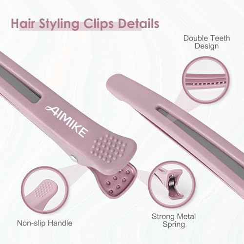 AIMIKE Hair Sectioning Clips with Silicone Band - 6pcs No Crease Duck Billed Clips for Styling, Cutting, and Rollers in Morandi Color