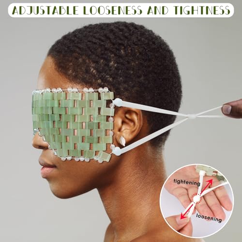 Jade Eye Mask - with Adjustable Strap for face 100% Natural Gemstone Jade Sleep Mask for Hot & Cold Anti Aging Therapy by LazyGa