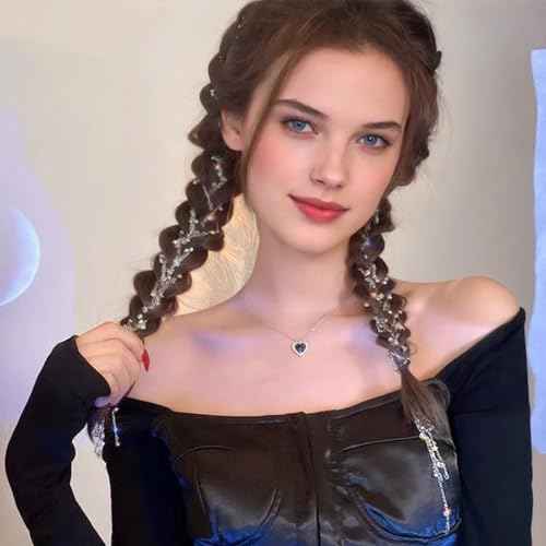 NICENEEDED 3Pcs Hair Chain for Braids, Silver Moon Star Tassel Hair Jewelry, 18 Inches Long Hair Clip Chains in Hair Braiding Hair Extensions for Women Daily Wear Halloween