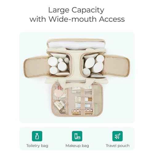 BAGSMART Travel Toiletry Bag, Puffy Large Toiletry Bag for Women, Lightweight Cosmetic Makeup Bag Organizer with Handle for Traveling, Accessories, Essentials, Toiletries (Black)