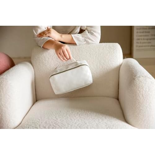 Large Capacity Brown Checkered Makeup Bags Portable Travel Cosmetic Bags Open-Flat Toiletry Bag for Women Girls Make Up Organizer with Divider Pouch Zipper Bag (white-checkered)