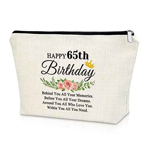 Sazuwu 65th Birthday Gifts for Women Makeup Bag 65 Years Old Birthday Gifts for Mom Aunt Grandma 1958 Birthday Gift Cosmetic Bag Turning 65 Gifts for Boss Coworkers Friend Cosmetic Travel Pouch