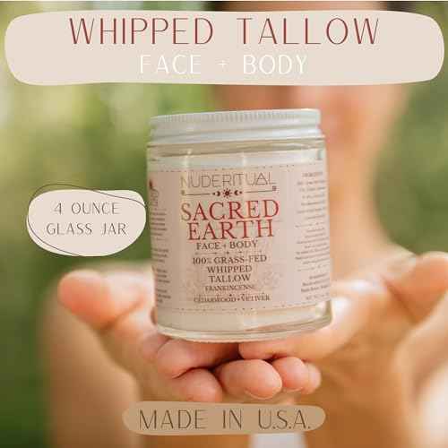 100% Grass-Fed Whipped Tallow Balm for Skin Care ? Face + Body ? Natural Moisturizer Lotion, 4 oz (Sacred Earth)