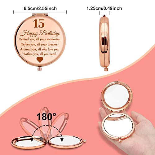 15th Birthday Compact Makeup Mirror, Round Stainless Steel Mirror with Tabletop Mount, Portable and Lightweight, Ideal for Travel and Daily Use