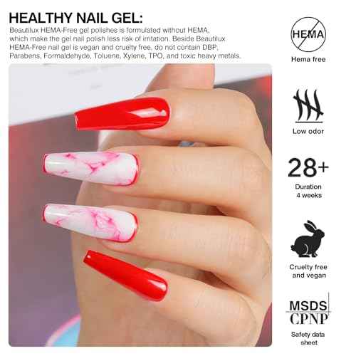 beautilux Hema-Free Red Gel Nail Polish, 6 Color Bright Dark Burgundy Red Gel Polish High Gloss Soak Off UV Nail Art Gel Manicure Salon at Home for Women