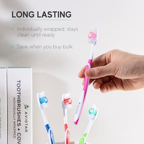 4 Pack Toothbrushes for Adults - Individually Wrapped Medium Bristle Toothbrushes with Covers - Blue - Convenient & Affordable Dental Care for Travel, Hotels, Airbnb, Missions & More
