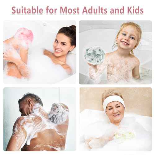 Shower Loofah Bath Sponge, 60G Loofah Exfoliating Body Scrubber, 4 Color Mesh Shower Pouf Balls for Body Wash (Ice Cream)
