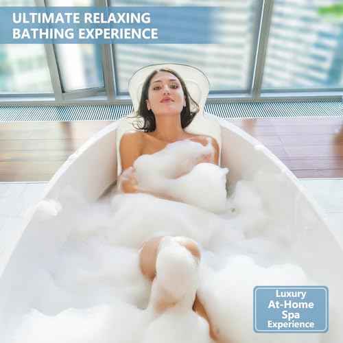 Full Body Bath Pillow, Luxury Bath Cushion with 192 Suction Cups, Bath Pillows for Tub for Head and Neck Support, with Laundry Bag White, 51" x 16"