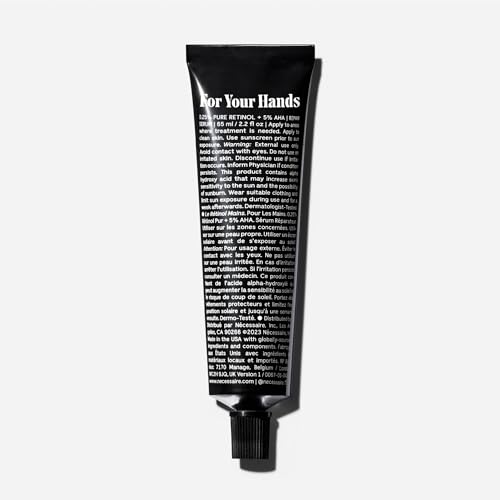 N?cessaire The Hand Retinol. Anti-Age Repair Serum. For Crepiness, Wrinkles, Spots, Brittle Cuticles. 0.25% Pure Retinol. 5% AHA. Dermatologist-Tested. Hypoallergenic. Non-Comedogenic.