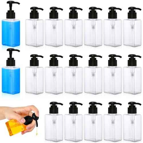 Domensi 24 Pcs 100ml /3.4 oz Pump Bottle Mini Travel Bottles Small Dispenser Containers Plastic Pump Lotion Dispenser Empty Square Travel Size Containers Toiletries (Black)