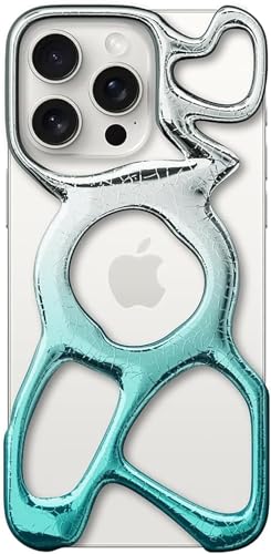 Angry miao Emptiness Phone Case for iPhone 16 Pro Max, MagSafe Compatible, 22g Lightweight, Heat Dissipating, Ample Protection, Shiny Silver+Blue