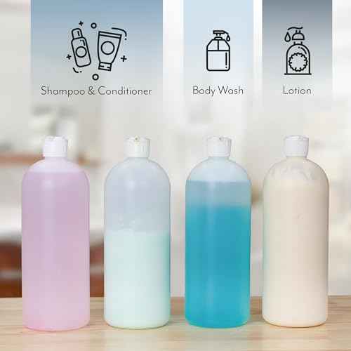 Cornucopia Brands 32oz Flip Top Plastic Squeeze Bottles (4-Pack); XL Dilution Bottle for Shampoo, Dog Grooming, Liquids Mixing, Squirt Spout