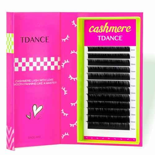 TDANCE Cashmere Lash Extensions Super Soft Classic Lash Extensions CC Curl 0.05mm Thickness 12mm Single Length Individual Eyelash Extensions for Professional Salon Use(0.05-CC,12mm)
