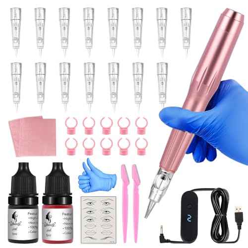 Eyebrow Microblading Tattoo Kit for Beginner Professional Complete Wired Tattoo Gun Set with 15Pcs Cartridge Needles Microblading Supplies for Eyebrow Lip Eyeliner