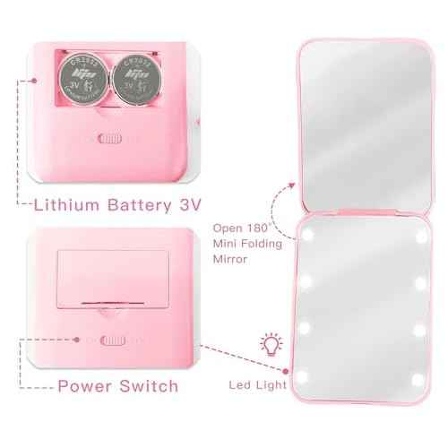 Preppy Stuff Pearl Initial Travel Compact Mirror with Lights, Personalized 1X/2X Magnification Mini LED Pocket Makeup Mirror for Purse Trendy Gift Stocking Stuffers for Women Teen Girls (A)