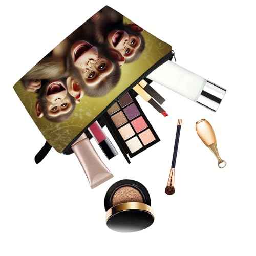 Funny Monkey Presents Monkey Makeup Bag Cute Small Organizer Bag with Zipper Monkeys Print Cosmetic Bag Birthday Presents for Monkey Lovers Women Friends