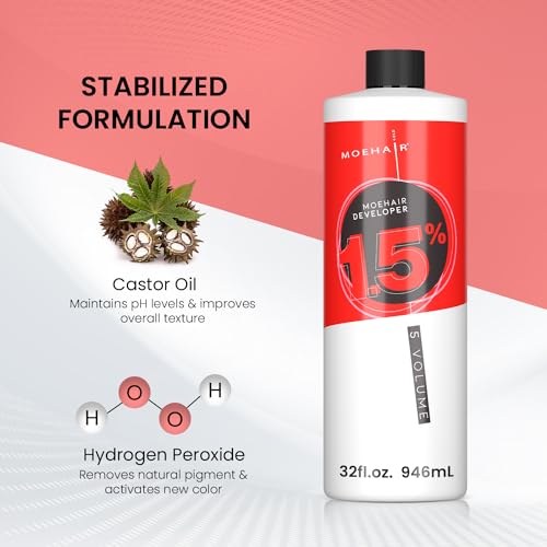 MOEHAIR Hair Color Developer 1.5% Hydrogen Peroxide | 5 Volume Creme Developer for Coloring and Bleaching | Paraben-free | Professional-Grade Hair Creme Developer | Peach Fragrance ? 32 Fl. Oz