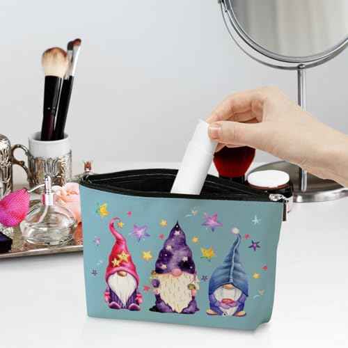 4 Pack Watercolor Magic Gnome Star Makeup Bag Cosmetic Bags Gnomes Gifts for Women Gnome Lovers Daughter Girl Friend Sister Bestie Nurse Wife Mom Friendship Birthday Christmas Waterproof Toiletry Bag