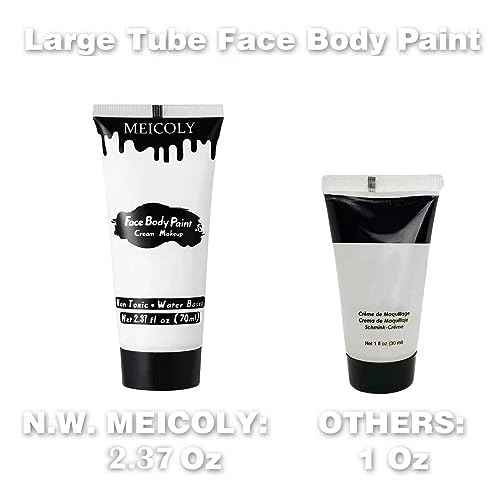 MEICOLY White Cream Face Body Paint,2.37Oz Large Tube Clown White Makeup,Water Based Full Body Paint for Adults and Kids,Halloween SFX Skull Joker Zombie Vampire Skeleton Goth Cosplay Mime Makeup