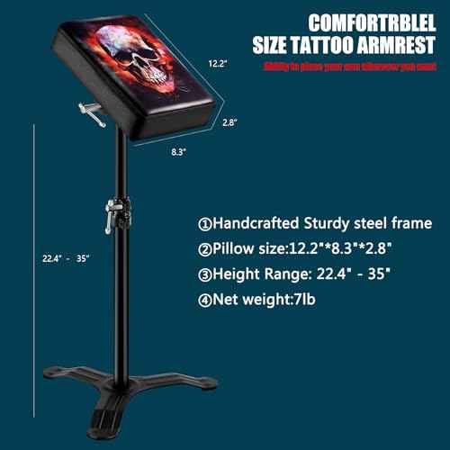 POARMEEY Custom Tattoo Armrest Stand Tripod Soft Pad Portable Tattoo Arm Rest with Adjustable Height for Tattoo Supplies