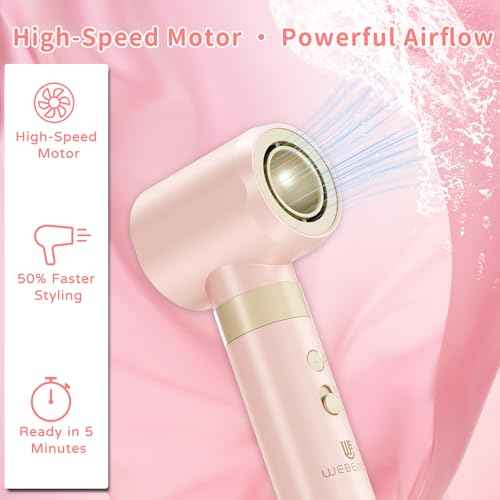 Hair Dryer Brush 8-in-1 Dual Voltage Hot Air Styler ? Fast-Drying 110,000 RPM Ionic Blow Dryer with Straightener & Curler Attachments, Frizz-Free Volumizing Styler with Protective Hard Case-Pink