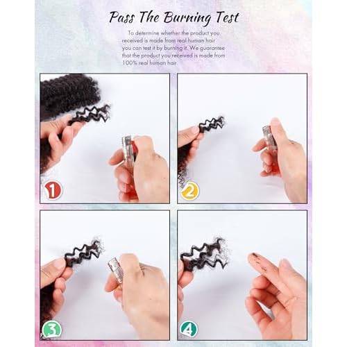 Afro Kinkys Bulk Human Hair Extensions,Kinky-Curly Real Human Hair for Dreadlocks/Locs Repair, Twist & Braid, Crochet Human Braiding Hair Bundles, Natural Black, 16 Inches 4 Packs