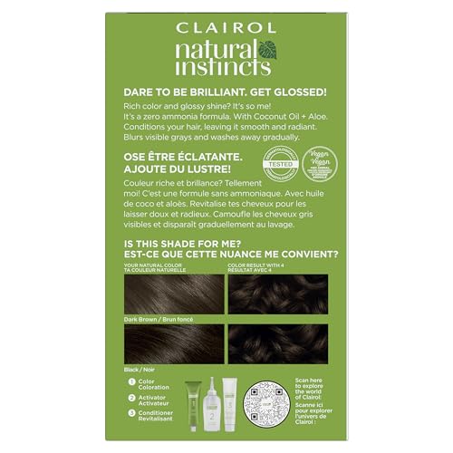 Clairol Natural Instincts Demi-Permanent Hair Dye, 4 Dark Brown Hair Color, Pack of 1
