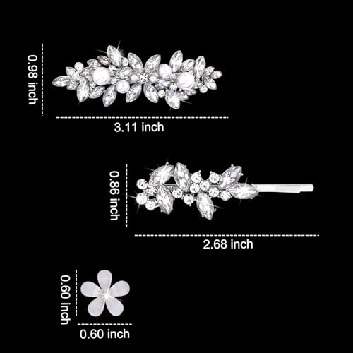 YISSION 22 Pcs Rhinestone Hair Clips Crystal Hair Barrettes with Pearl Silver Hair Clips Decorative Flower Hair Pins Wedding Bridal Rhinestone Hair Accessories for Women Girls (Combination 2)