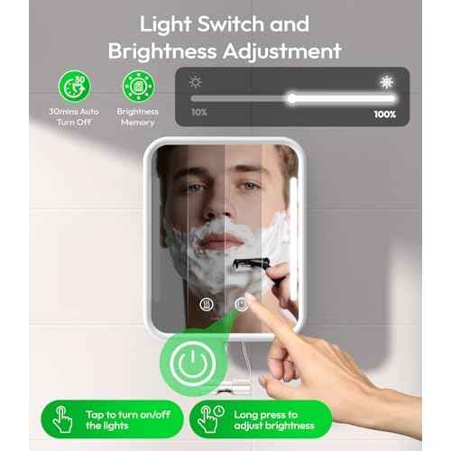 Lighted Shower Mirror Fogless for Shaving with Light, 5000mAh Heated Fogless Mirror for Shower, Detachable Razor Holder and Suction Cup for Wall, NO-Drilling, Waterproof for Bathroom (White)