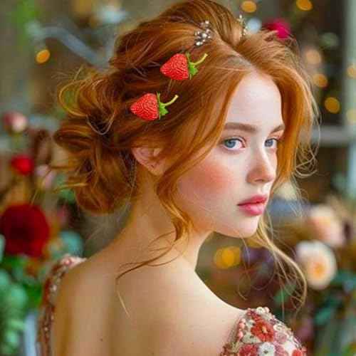 10 Pcs Strawberry Hair Clips Women Bangs Alligator Clips Christmas Birthday Decoration Accessories Fruit Daily Hairpins Red Green Bobby Pins