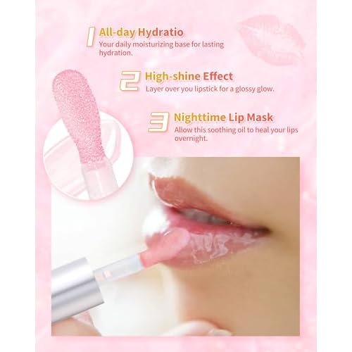 3Pcs Hydrating Lip Oil Set£¬Non-sticky Lip Oils Gloss Lip Balm Lip Care£¬Deeply Nourishing and Repairing Prevents Lips Chapped and Lighten Lip Lines(Honey£¬Peach£¬Strawberry)