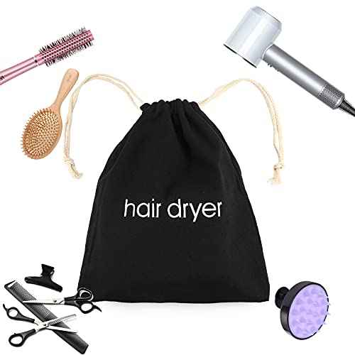 Hair Dryer Bags Drawstring Bag Container Hairdryer Bag for travel bathroom (Black)