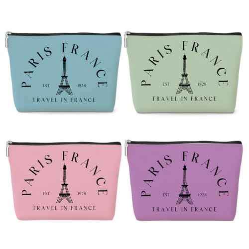 4 Pack Parisian Makeup Bag Paris Gifts for Paris Lover Travel in France Cosmetic Bag France City Toiletry Bag French Souvenirs for Women Friend Mom Sister Girls Trip Gifts Favors Christmas Birthday