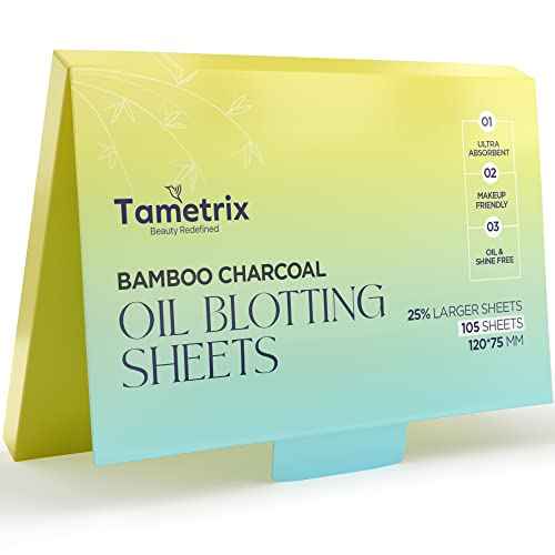 High-Performance Oil Blotting Sheets for Face with Bamboo Charcoal 105 sheets - Makeup Friendly Blotting Papers for Oily Skin - Easy Dispensing Blotting Papers