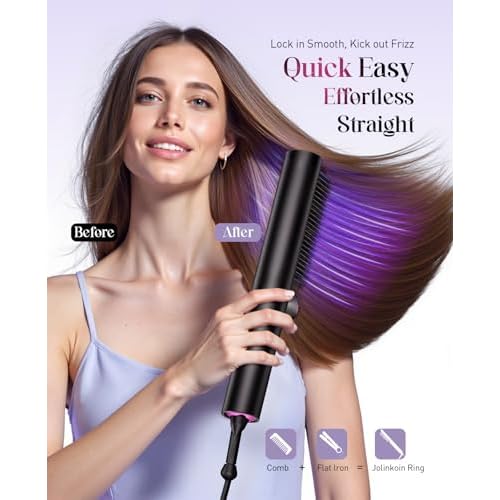 Hair Straightener Brush for Women: Negative Ionic 3-in-1 Curling & Straightening Brush, Ceramic Hot Comb with 15 Temps for Hair Styling