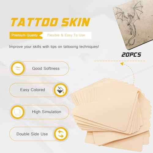 Tattoo Fake Skin with Transfer Paper - Narkysus 40Pcs Tattoo Skin and Tracing Paper Kit for Practice Including 20Pcs Tattoo Practice Skin and 20Pcs Thermal Stencil Transfer Paper for Tattoo Kit