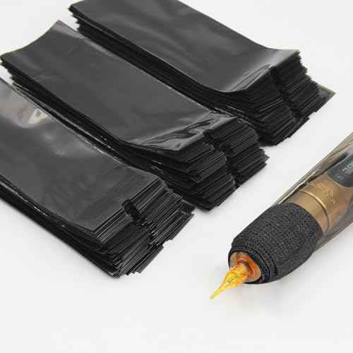 HOINCO Tattoo Machine Pen Cover Tape Wraps, 200pcs Covers and 6pcs Tape Grip Wrap 2 x 5 Yards Self for Tattoo Supplies