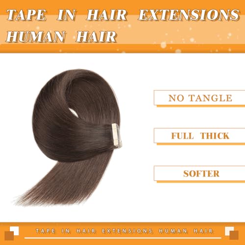 Dark Brown Tape in Hair Extensions Human Hair 18 Inch 40pcs 100% Remy Human Hair for Women Straight Invisible Seamless Tape in Hair Extensions(2#, 18 Inch, 40pcs)