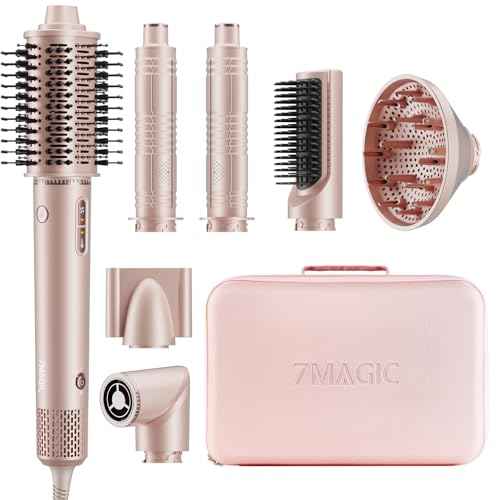 7MAGIC 7 in 1 Hair Styler & Hair Dryer Brush, 110,000 RPM High-Speed Blow Dryer with Negative Ions for Frizz-Free Styling Fast Drying Curling Volumizing Straightening, Hot Air Styler with Travel Case