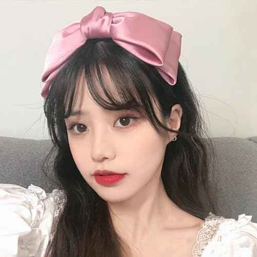 Pink Knotted Bow Headband for Women - Non-Slip Bowknot Hair Band with Big Bows for Girls, Cosplay, and Costume Headwear