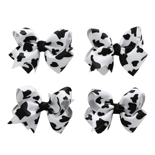 4PCS Cow Print Hair Bows Clips for Baby Girls Women Cowgirl Moo Cow Bowknot Party Hair Accessories 3 Inch