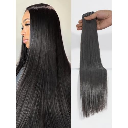 LUVME Silky Straight Seamless 110g 7Pcs Clip in Hair Extensions Full Max with 20inch Remy Human Hair Extensions, Natural Black 100% Real Soft Human Hair