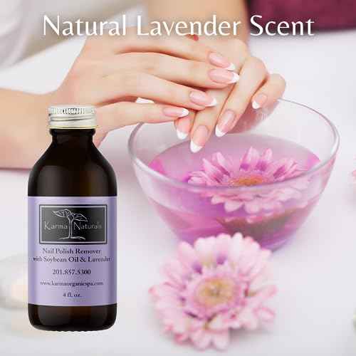 Karma Organic Nail Polish Remover with Soybean Oil and Lavender Oil- Non Toxic, Vegan, Cruelty Free, Acetone Free ? Nails Strengthener for Fingernails ? 4 fl. Oz