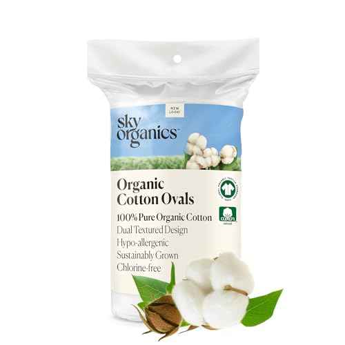 Sky Organics Organic Large Oval Cotton Pads, 100% Pure Organic Cotton, GOTS Certified Cotton, Dual Textured Design, for Makeup Removal, Cleansing, Toner Application w Ebook