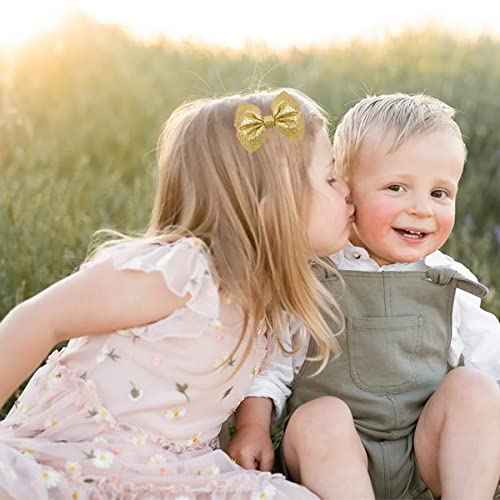 Glitter Bow Hair Clips Sparkly Bowknot Hair Barrettes 4 Pcs (gold)