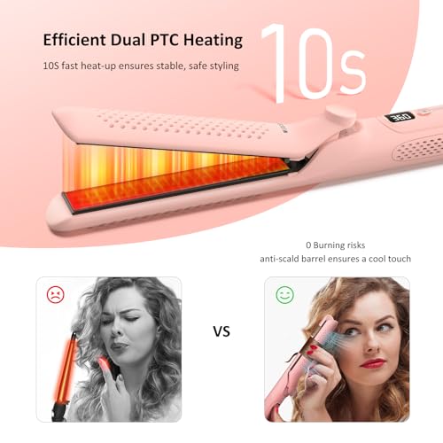 360¡Æ Airflow Styler ? 1 Inch 2-in-1 Hair Straightener & Curler with Vented Cool Air for Style Locking, Extra Long Flat Iron, Dual Voltage for European Travel