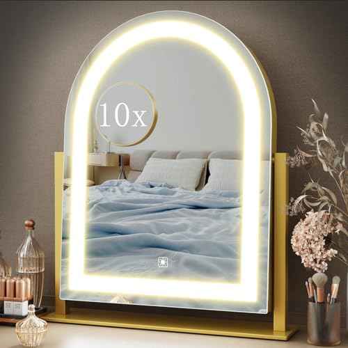 Lighted Makeup Mirror, Hollywood Vanity Mirror with Lights, Three Color Lighting Modes, LED Mirror, Smart Touch Control, 360¡ÆRotation (15.2in. Curved)