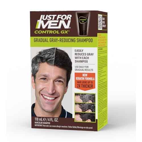 Just for Men Control GX Grey Reducing Shampoo, Gradual Hair Color with Keratin for Stronger Thicker and Healthier Looking Hair, 4 Fl Oz - Pack of 1 (Packaging May Vary)